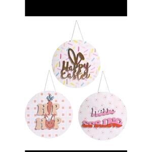 WDS Wondrous 3 Piece Happy Easter Wood Hanging Signs Easter Spring Holiday Home